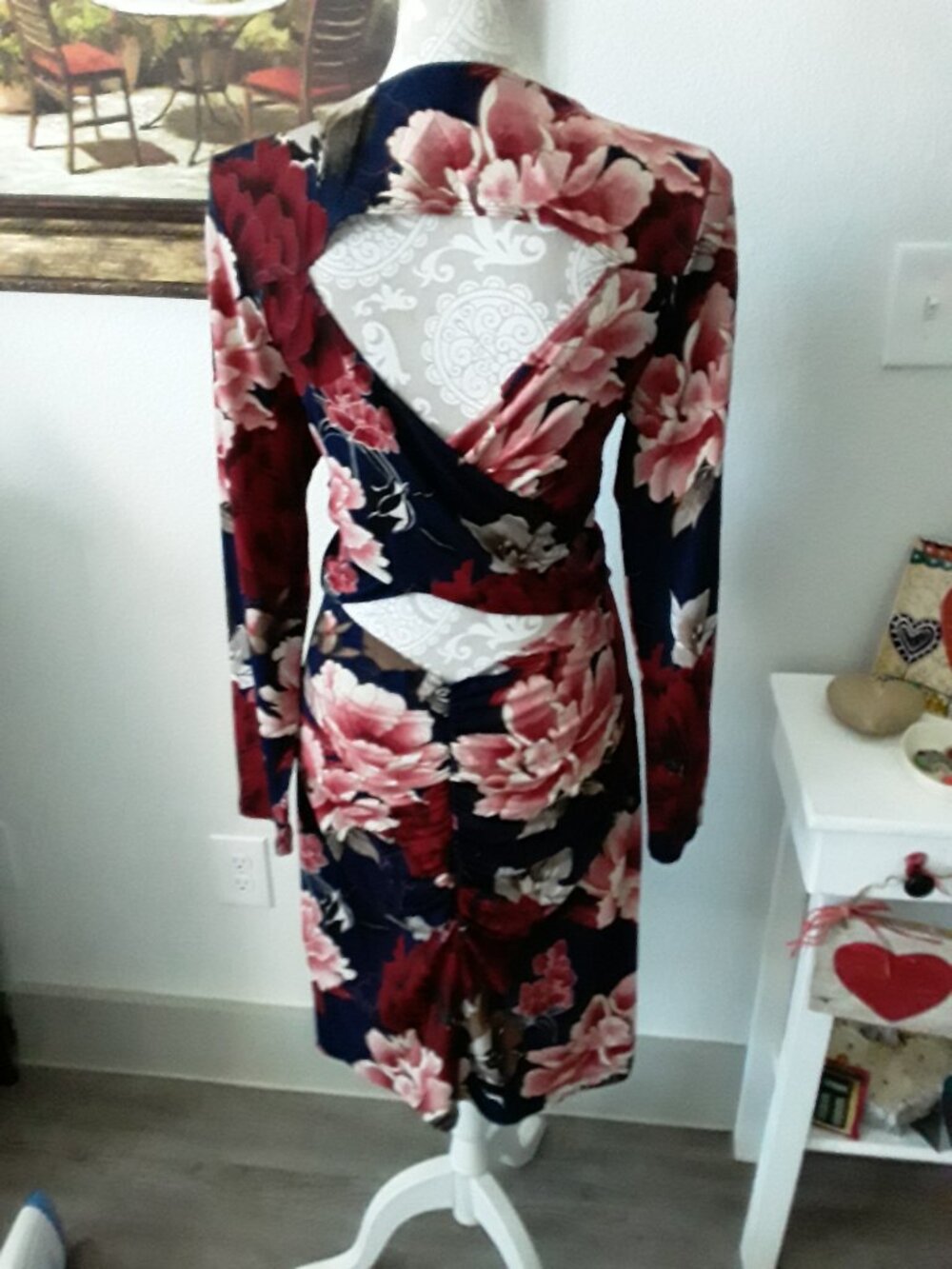 VENUS navy floral criss cross back ruched wait midi dress size XL - Picture 8 of 13
